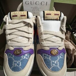 Gucci Cream, Purple & Blue GG Low-Top Sneakers
